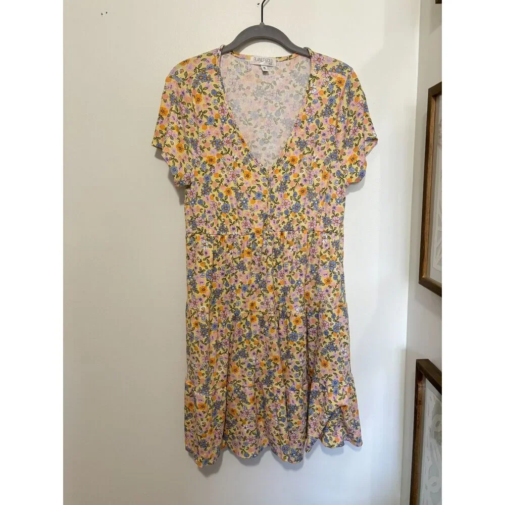 Planet Gold Plus 0X Floral Tiered Dress Pastel‎ Cottagecore Boho Babydoll Spring
